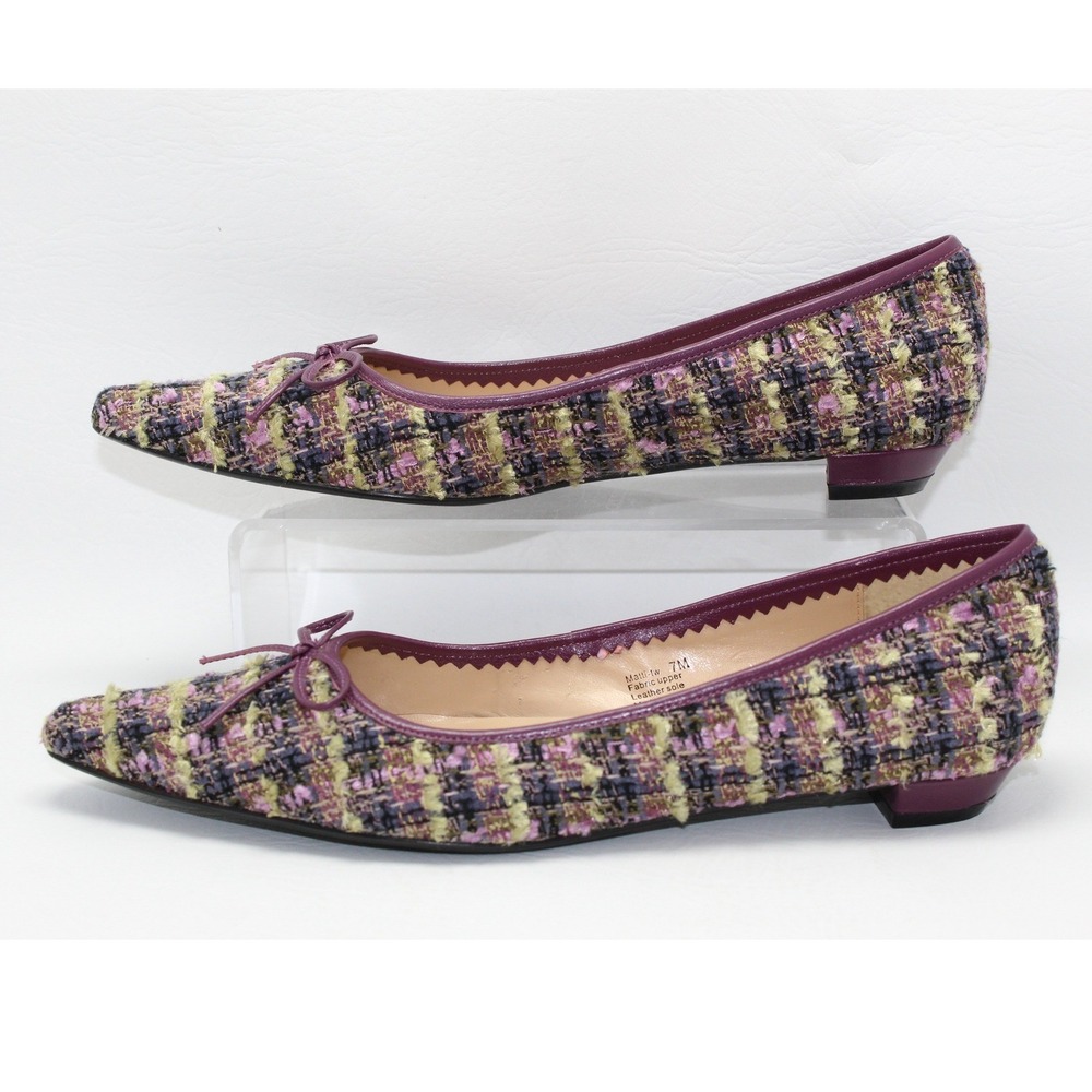 Pazzo Matti-tw Womens Purple Tweed Pointed Toe Bow Flats Shoes Size 7M